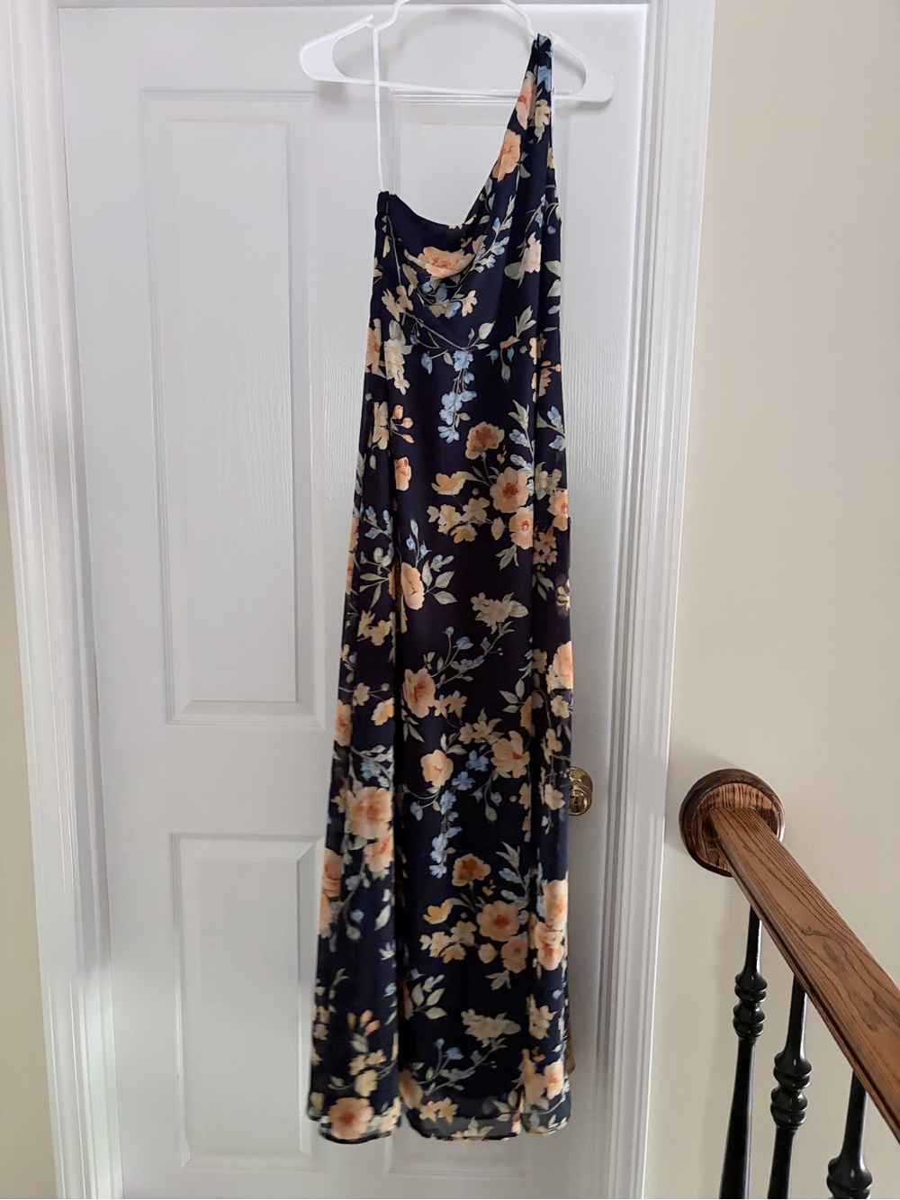 Lulu's Navy One-Shoulder Floral Maxi Dress